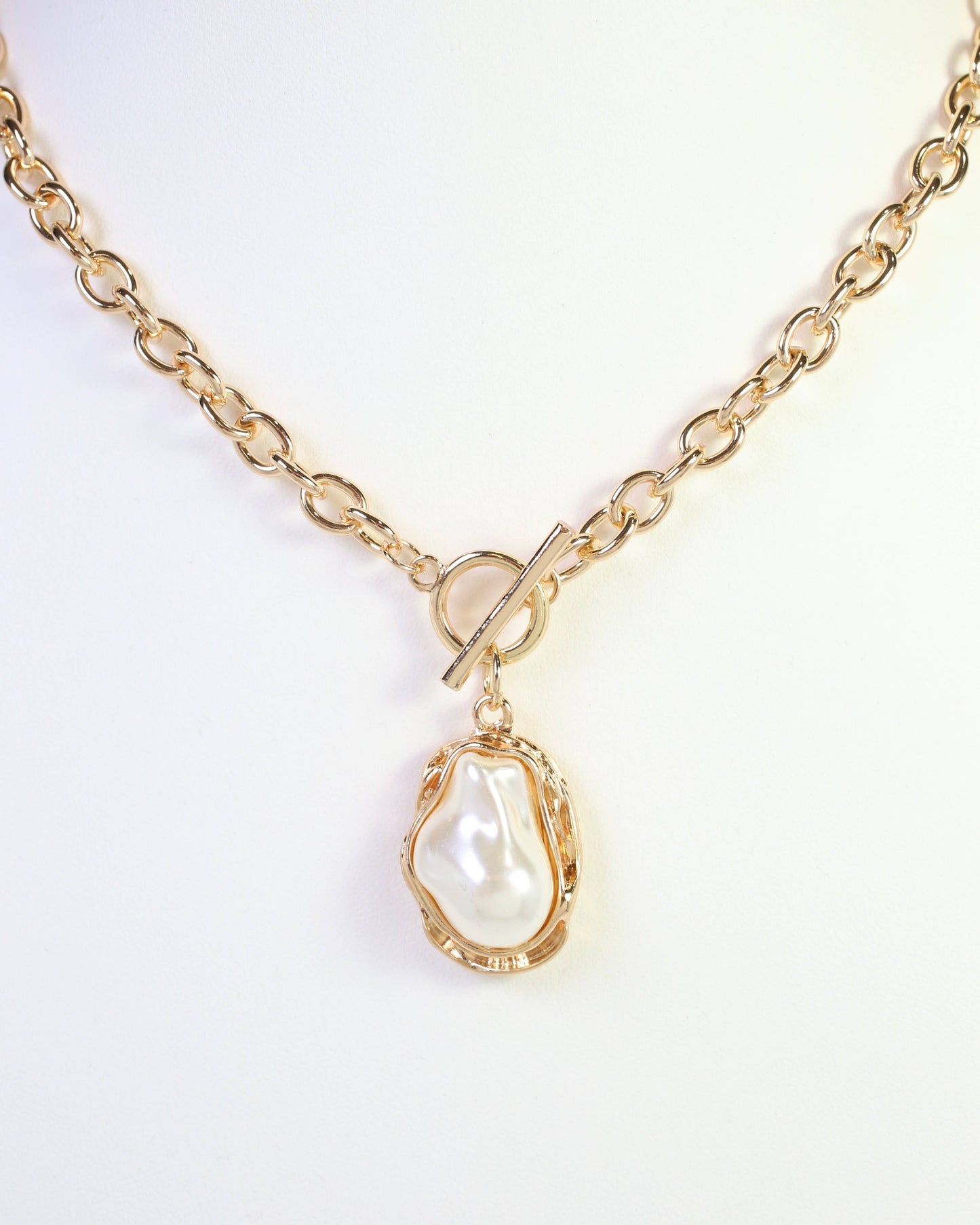 Carmela Baroque Pearl Toggle Necklace Gold