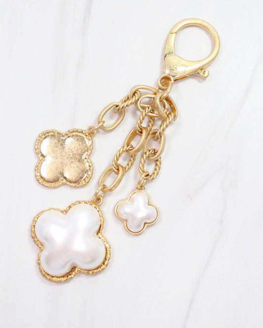Jasmine Clover Bag Charm Worn Gold: Default