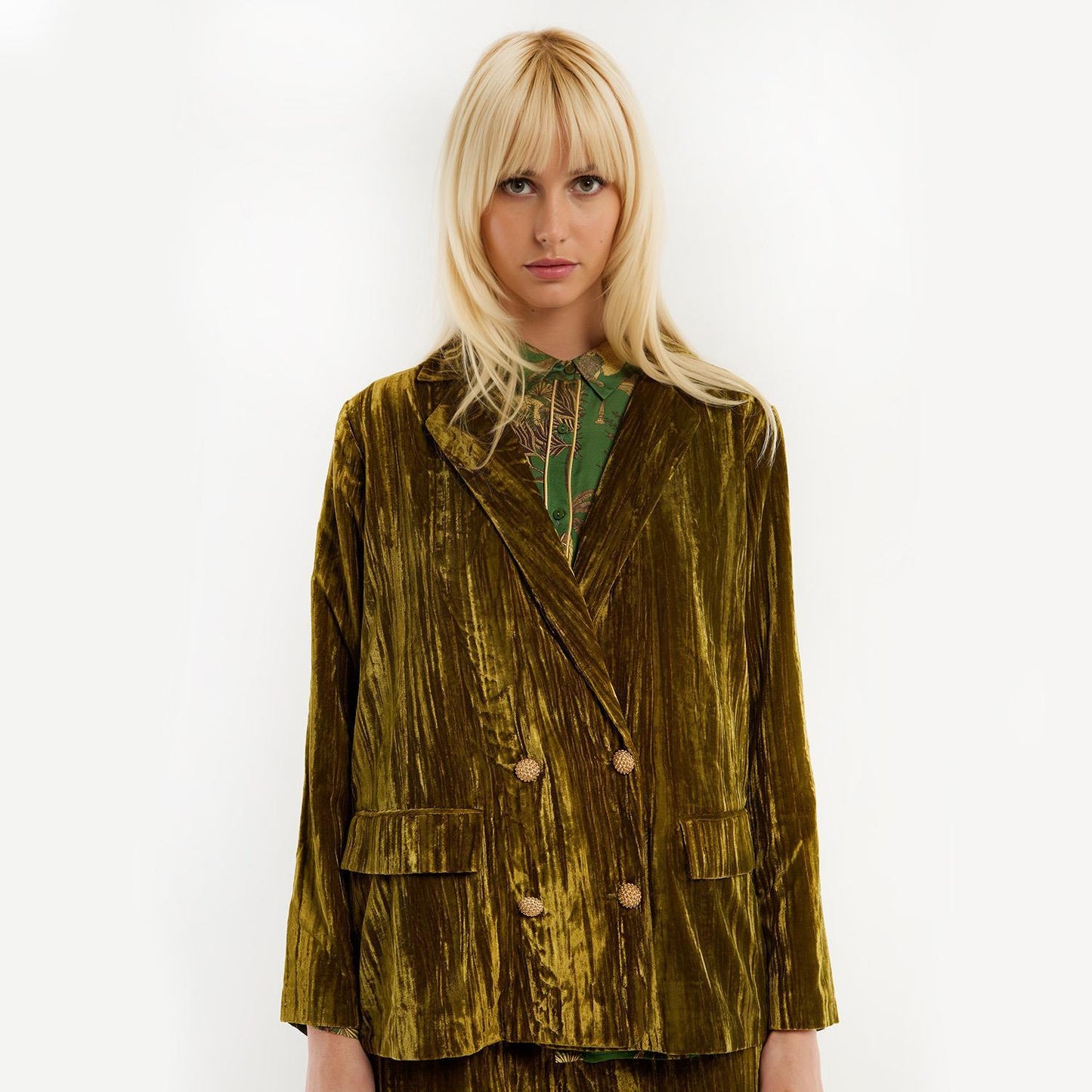 Kim Crushed Velvet Jacket Smokey Olive W/Mani Print Lining