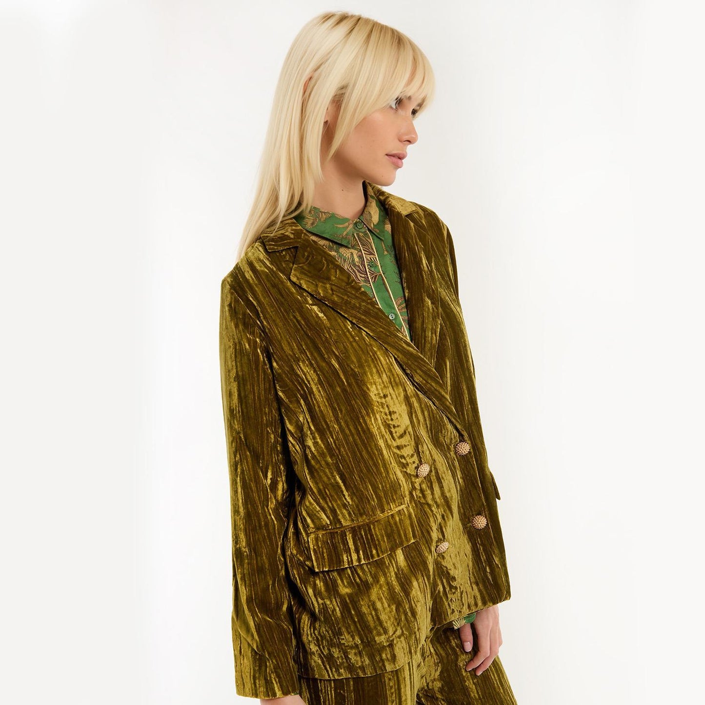 Kim Crushed Velvet Jacket Smokey Olive W/Mani Print Lining