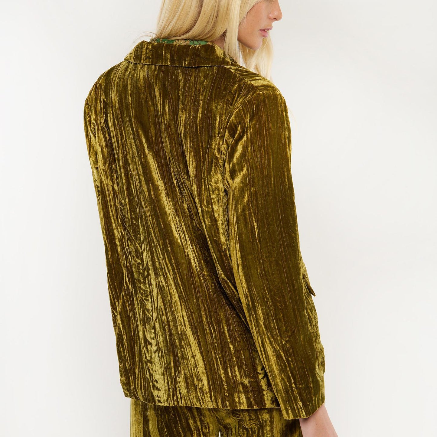 Kim Crushed Velvet Jacket Smokey Olive W/Mani Print Lining