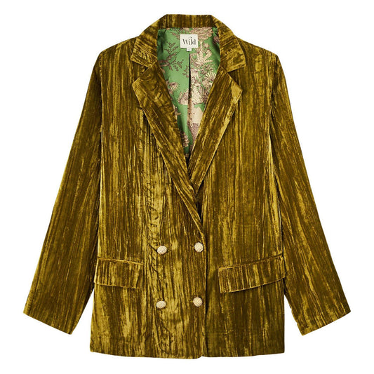 Kim Crushed Velvet Jacket Smokey Olive W/Mani Print Lining