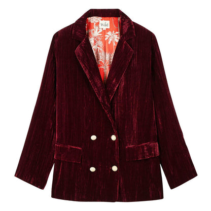 Kim Crushed Velvet Jacket Burgundy w/Mani Print Lining