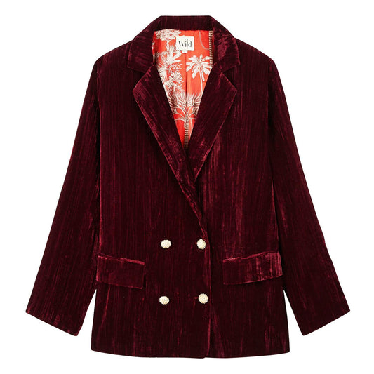 Kim Crushed Velvet Jacket Burgundy w/Mani Print Lining