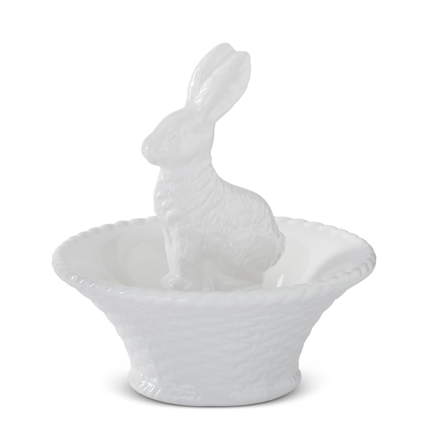 White Dolomite Bunny In Basket Bowl