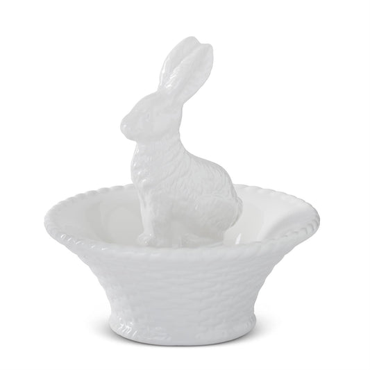 White Dolomite Bunny In Basket Bowl