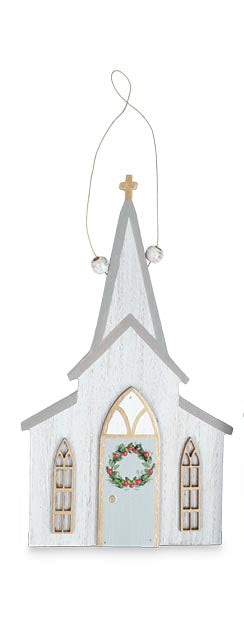 Distressed White Church Ornament (3 Styles)