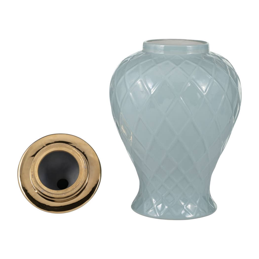 Blue/Gold 20 in. Ceramic Novelty Rope Temple Jar