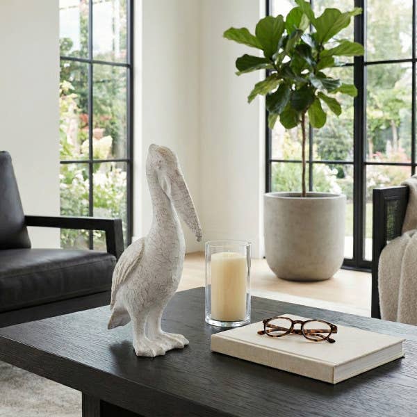Decorative Figurine - White Ceramic Standing Pelican, 14 in.