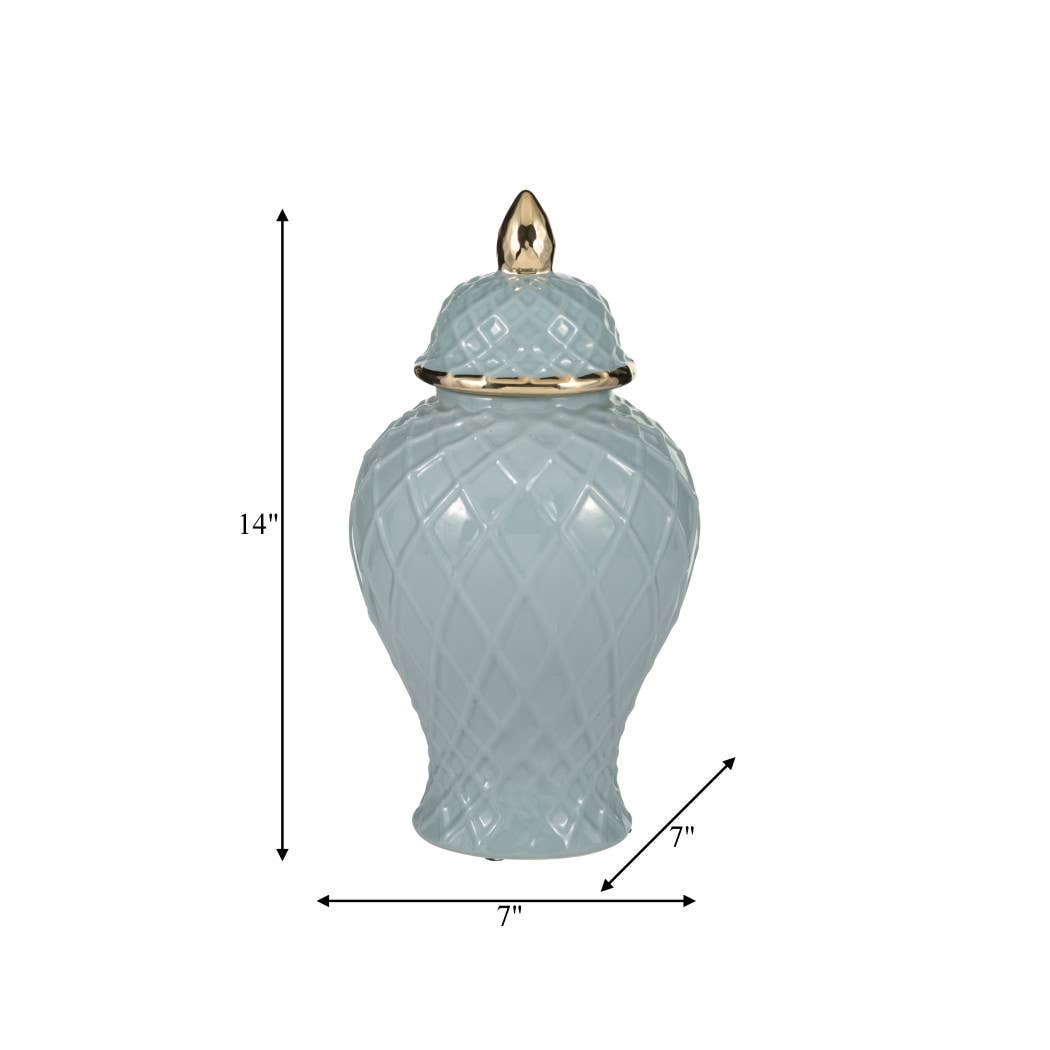 Ceramic Rope Temple Lidded Decorative Jar - Blue, 14 in.