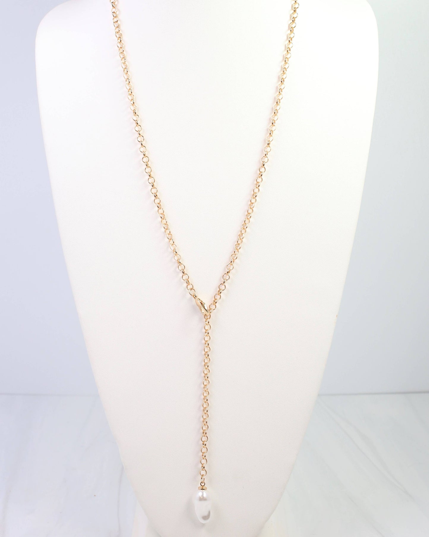 Harrodsburg Long Link Necklace with Pearl Gold: Default