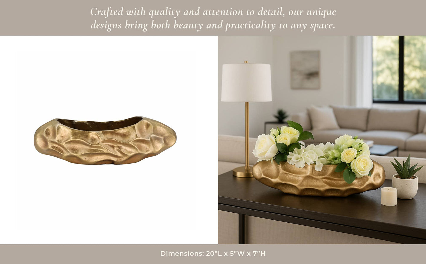 Decorative Bowl - Bronze Metal Cartwright Hammered, 20 in.