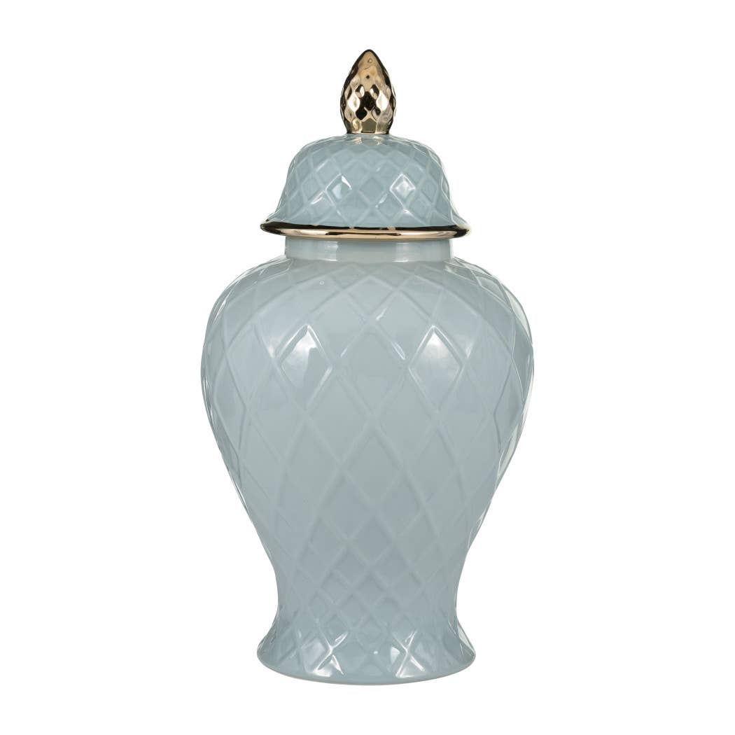 Blue/Gold 20 in. Ceramic Novelty Rope Temple Jar