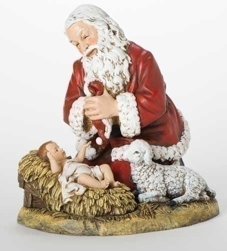 Kneeling Santa w/Lamb Figure - 13"H