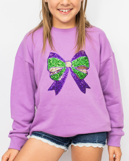 Youth Mardi Bow Sequin Sweatshirt