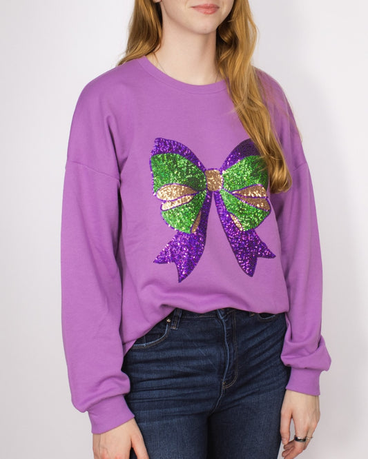 Mardi Bow Sequin Sweatshirt
