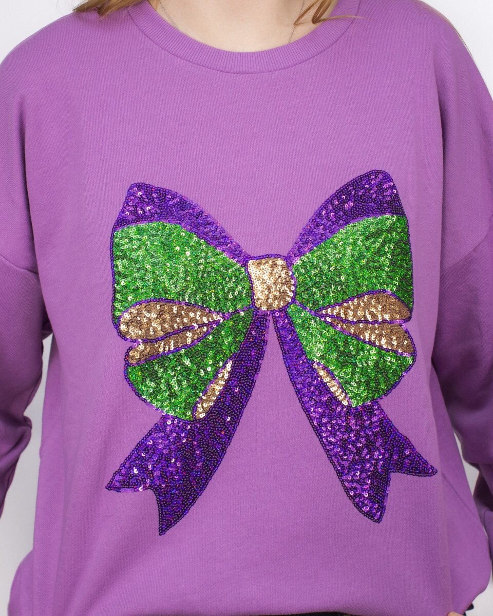Mardi Bow Sequin Sweatshirt