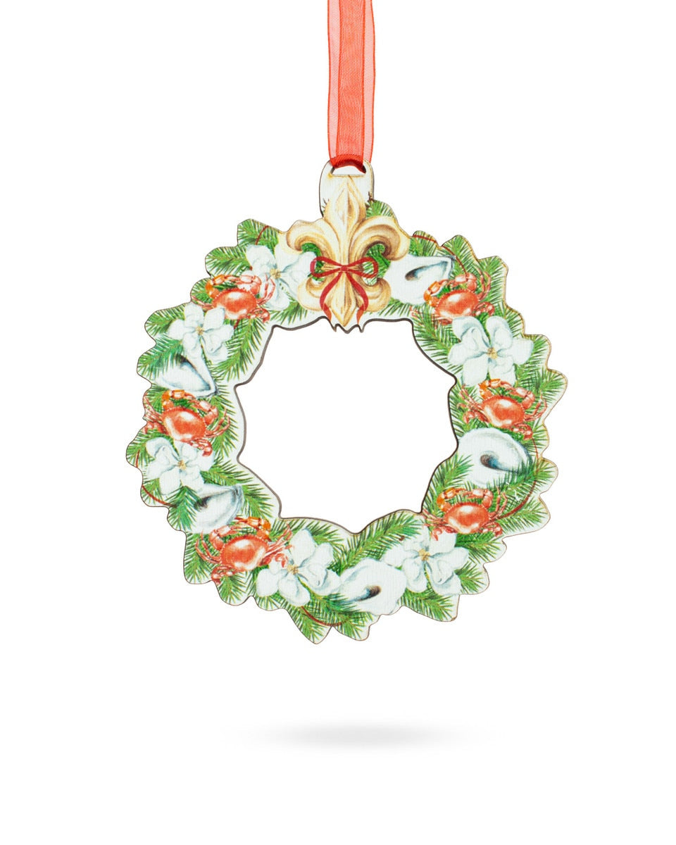 Cajun Christmas Wreath Wood Ornament