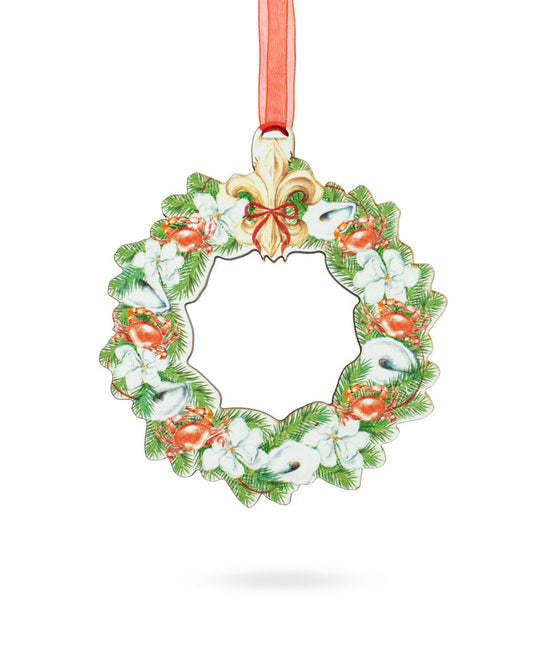 Cajun Christmas Wreath Wood Ornament