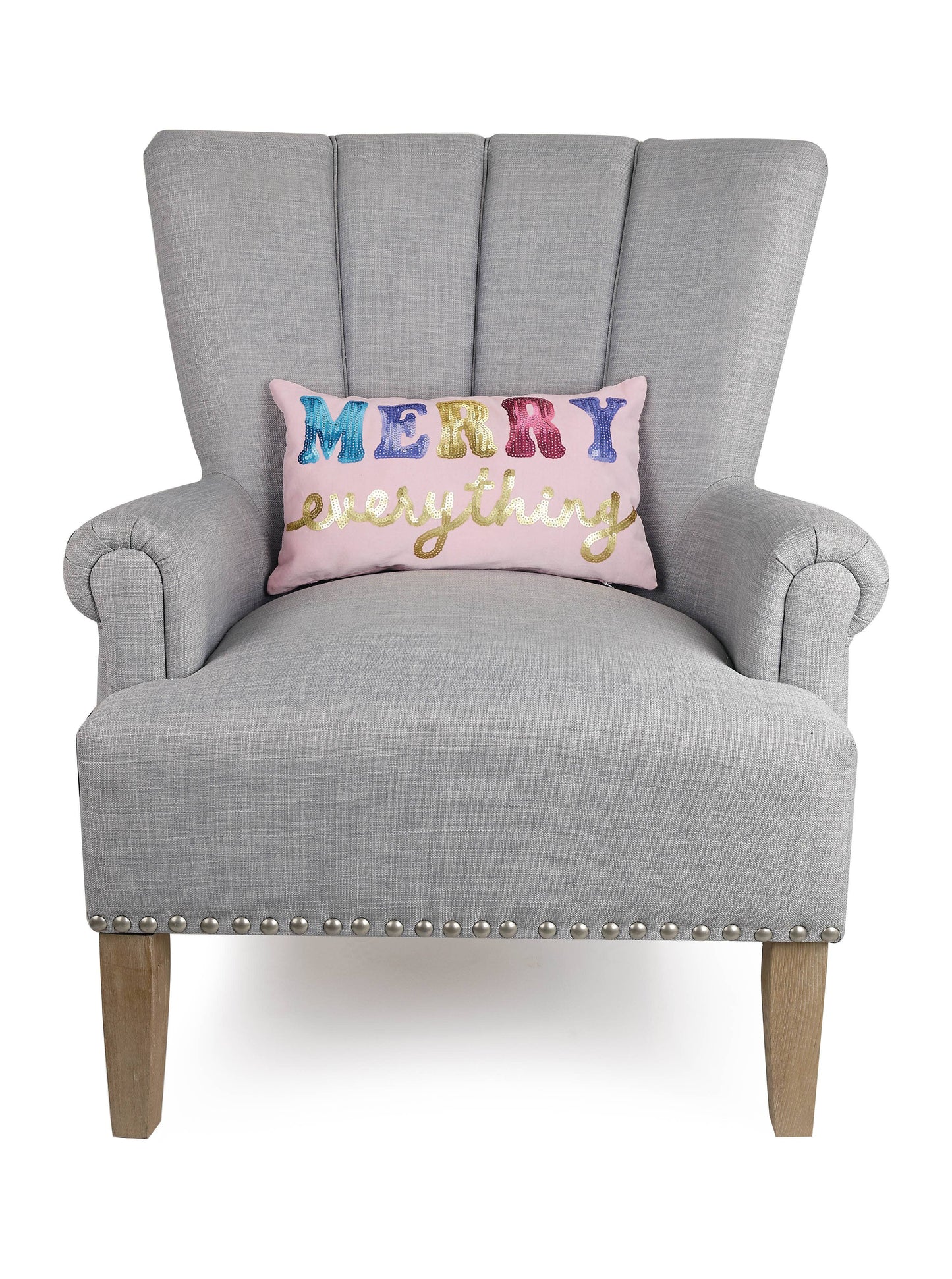 Pink Vel Merry Every Sequin Embroidered Pillow