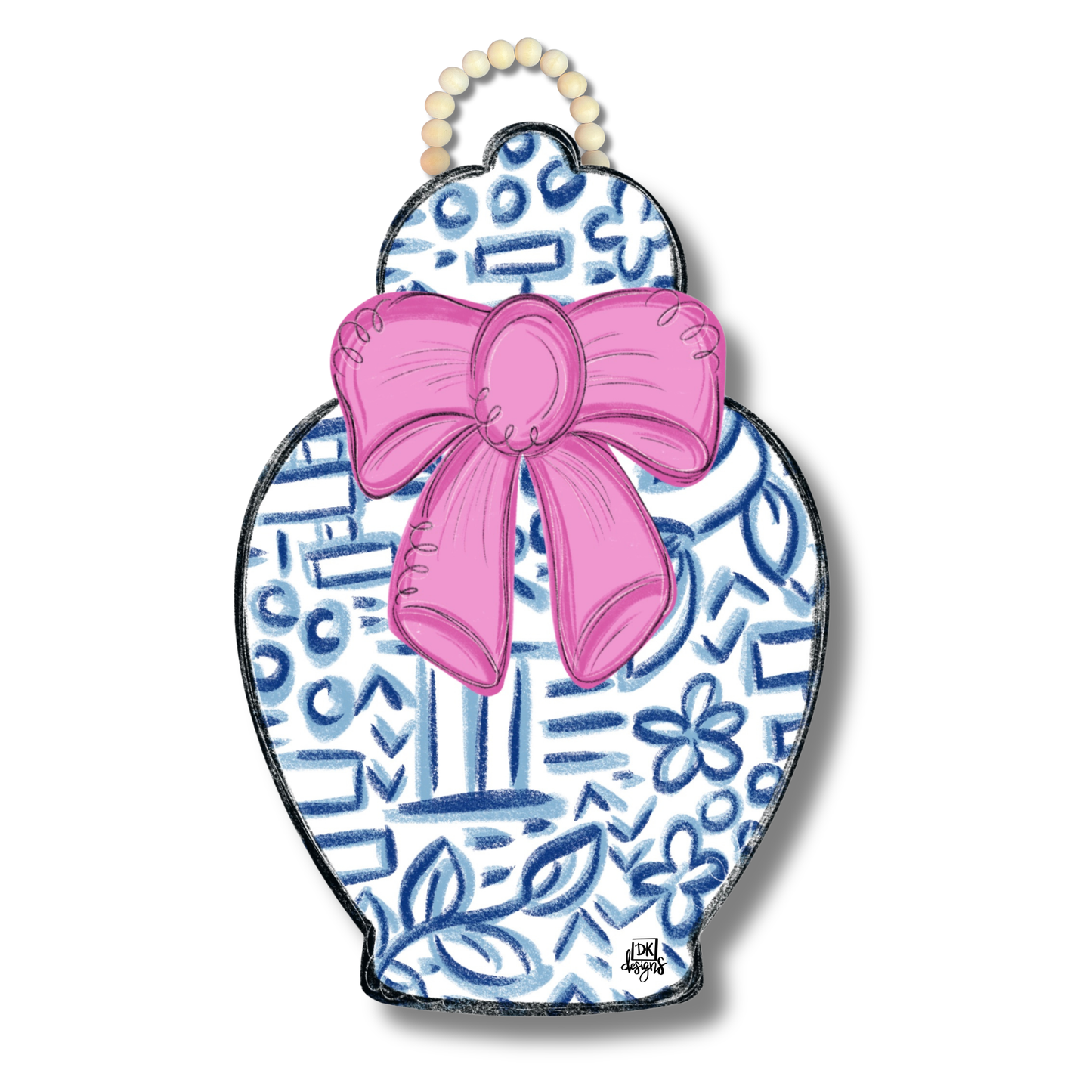 Chinoiserie Jar Pink Bow Door Hanger