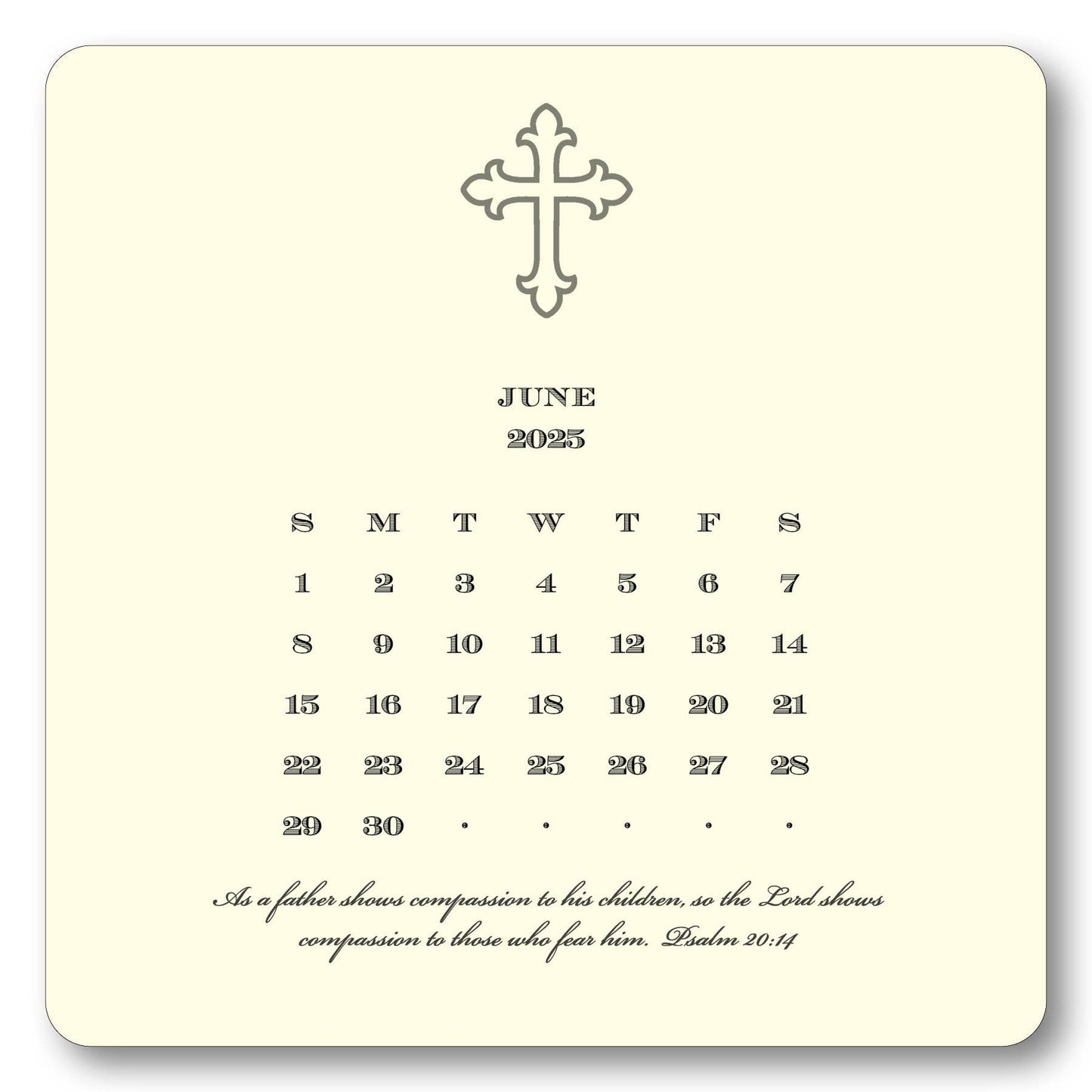 2025 Cross Calendar with Easel