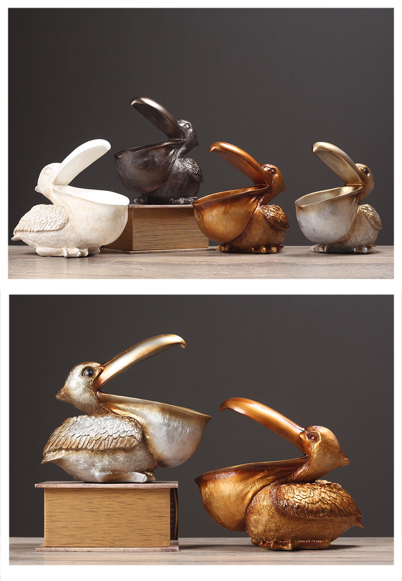 Pelican Resin Storage Bowl Animal Sculpture Home Decor: Dark Green