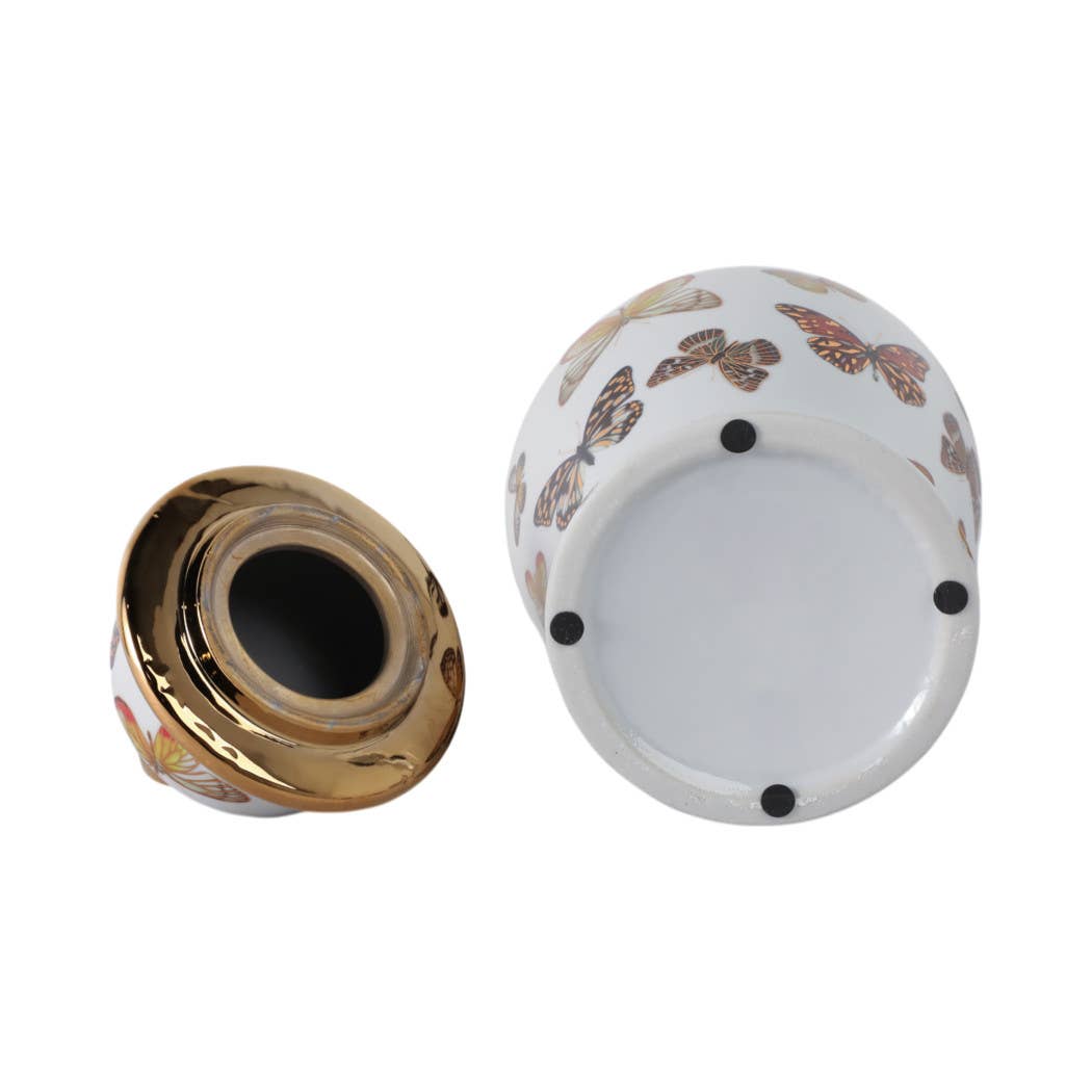 Multicolor 14x7 in. Ceramic Glam Temple Jar with Butterflies