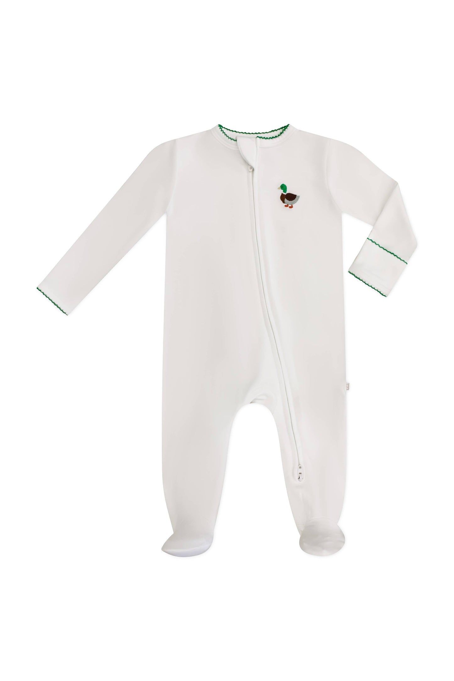 Pip Embroidered Zip Romper -Mallards: 0-3 mo