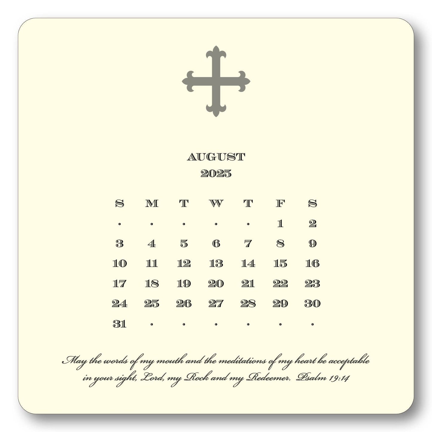 2025 Cross Calendar with Easel