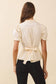 Split Neck Scalloped Elastic Cuff Short Sleeve Top: CREAM