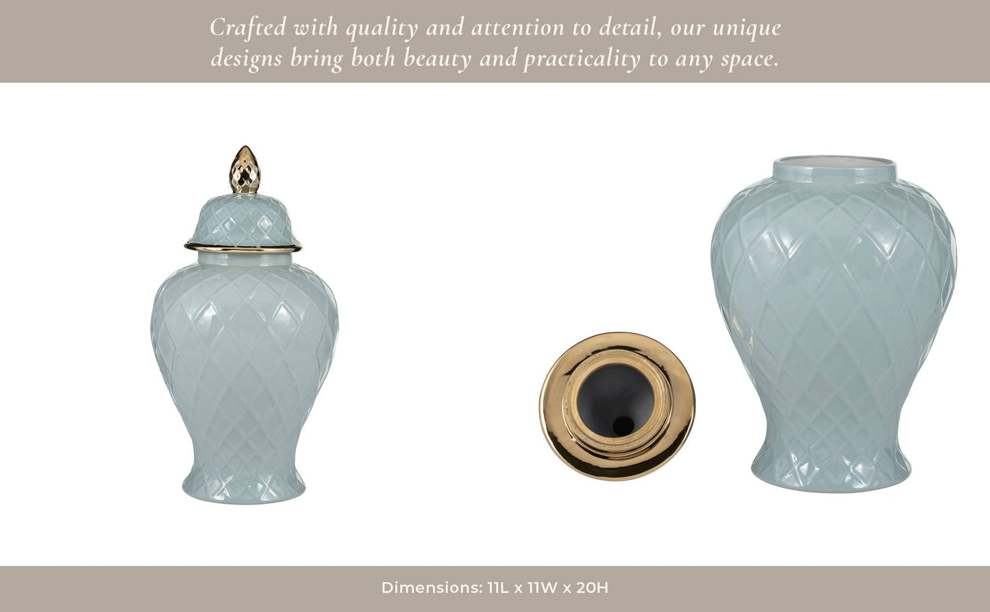 Blue/Gold 20 in. Ceramic Novelty Rope Temple Jar