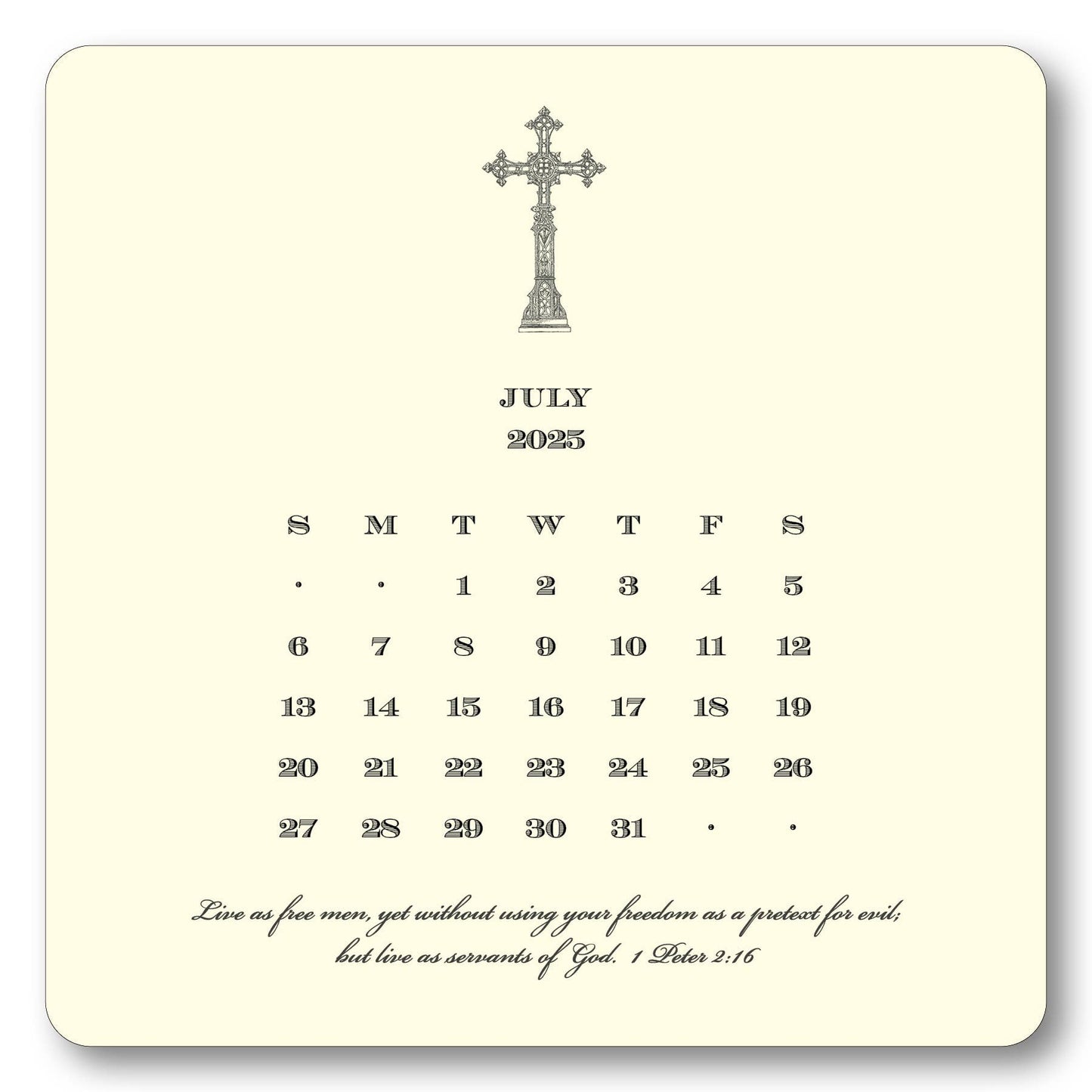 2025 Cross Calendar with Easel