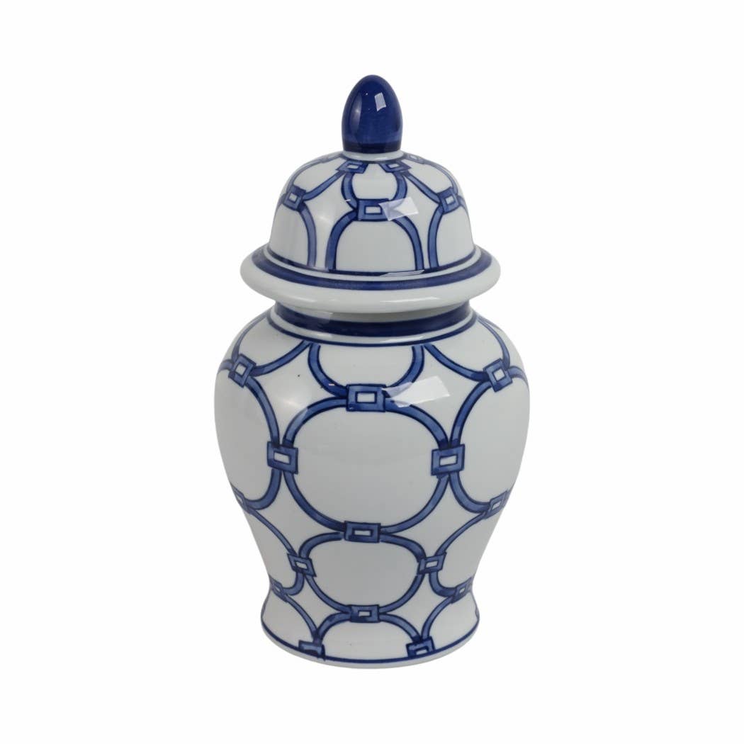 Ceramic Links Flower Decorative Temple Jar - Blue, 11 in.