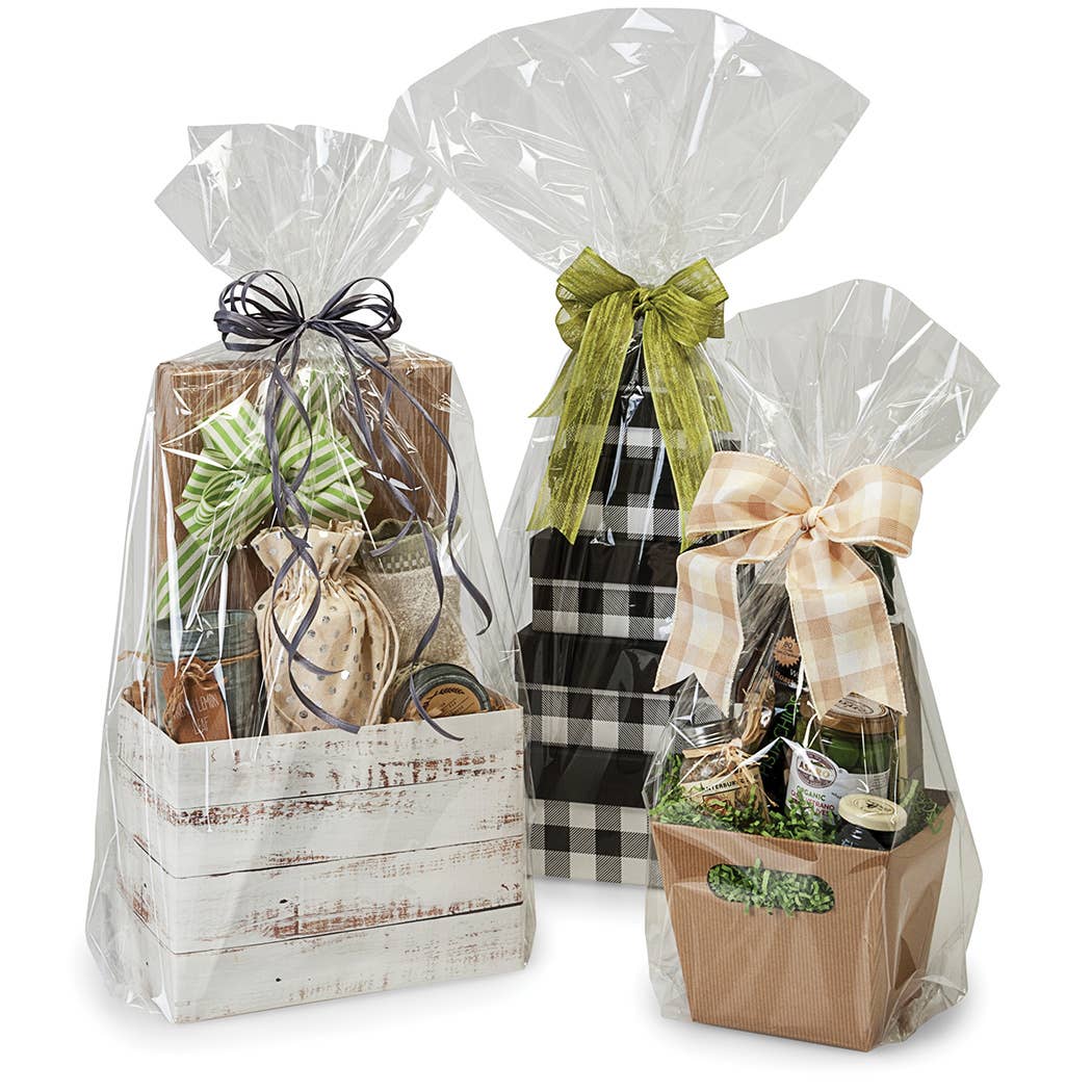 Clear Cellophane Basket Wrap Bags: Clear / 100 Pack / Small 12x4x20"