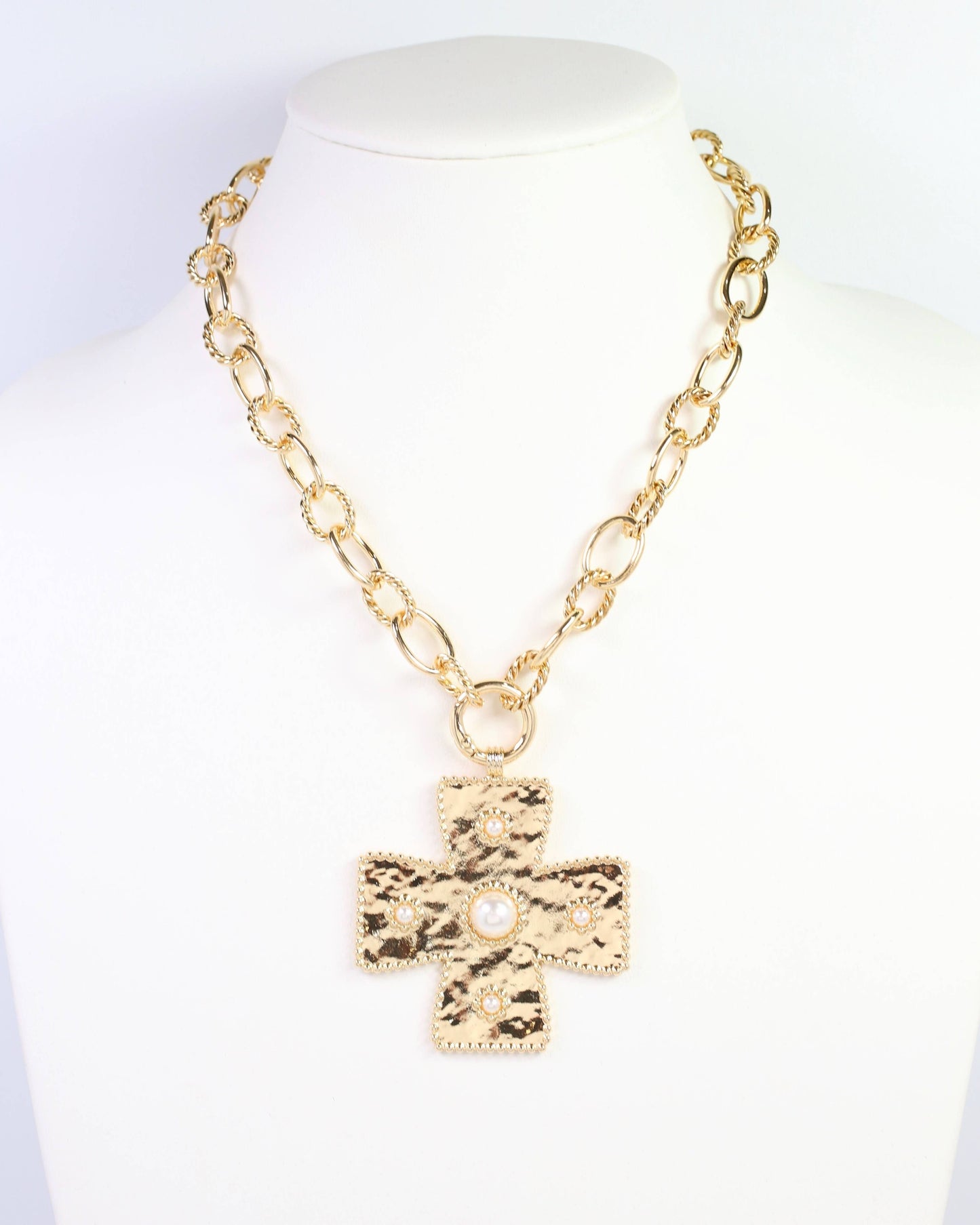 Cayce Large Cross Charm Necklace Gold: Default