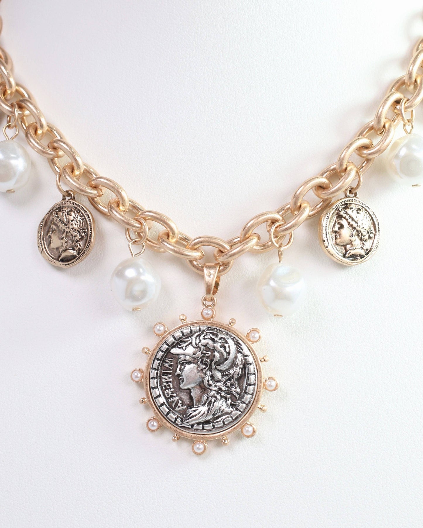 Victoria Charm Necklace Worn Gold: Default