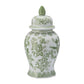 14 in. Green/White Bird and Flower Temple Chinoiserie Jar