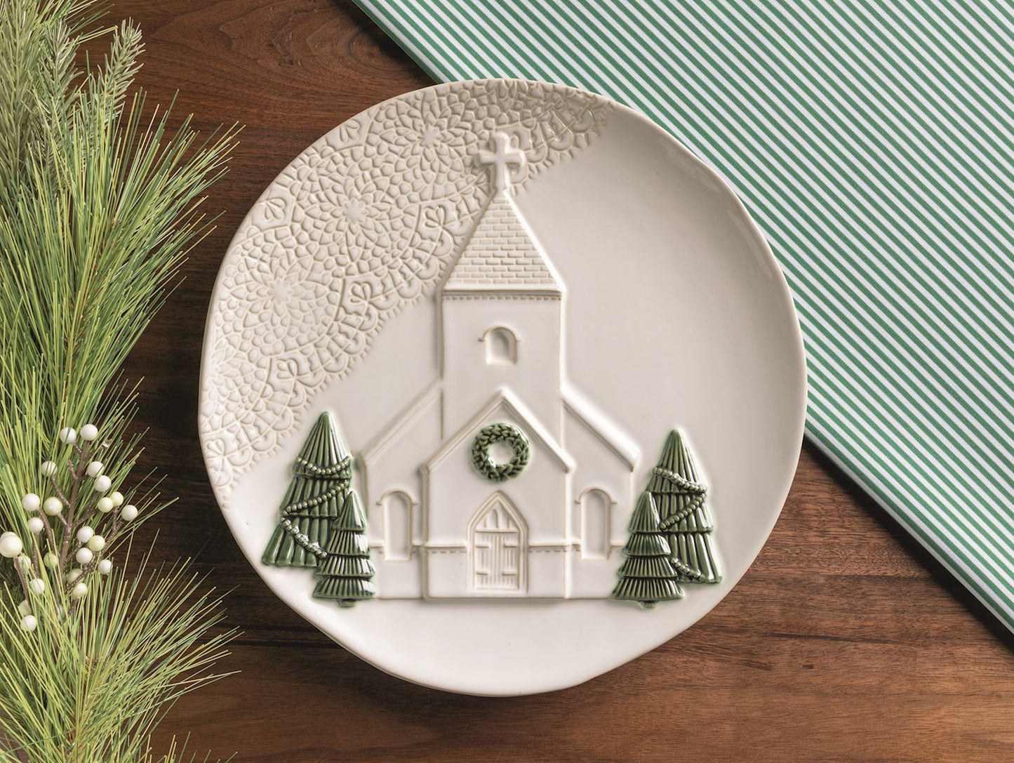 Pressed Lace Christmas Church Platter