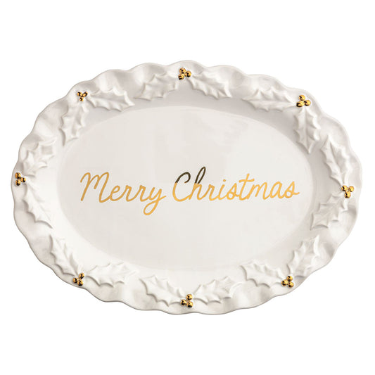 Gold Holly Merry Christmas Platter