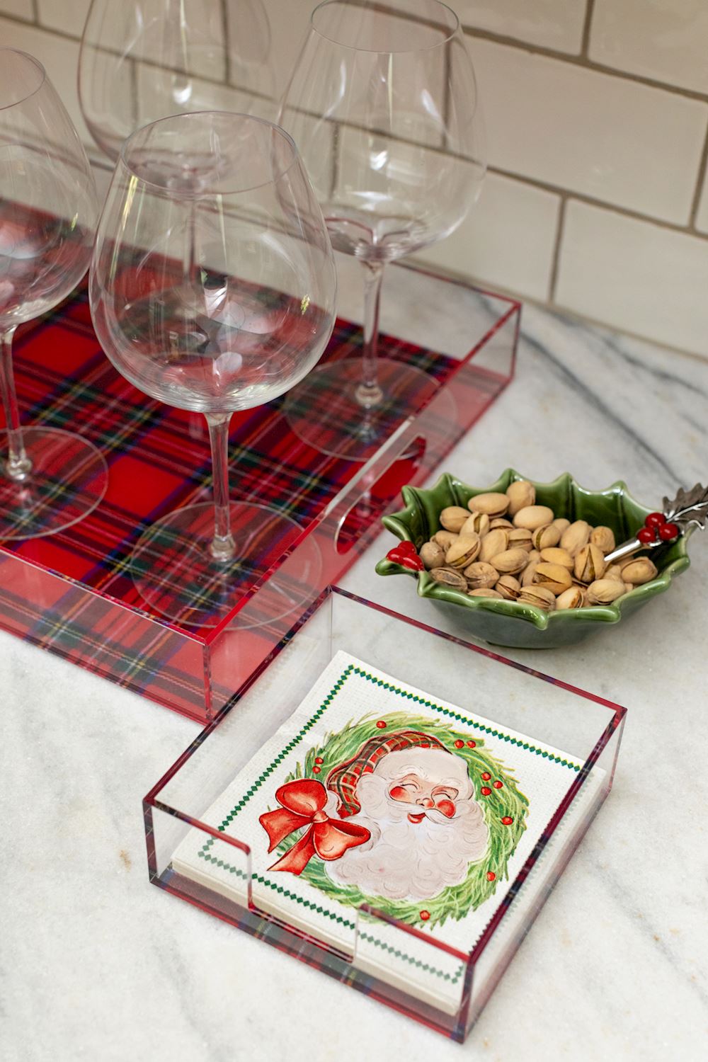 Santa Napkin & Tartan Caddy Set