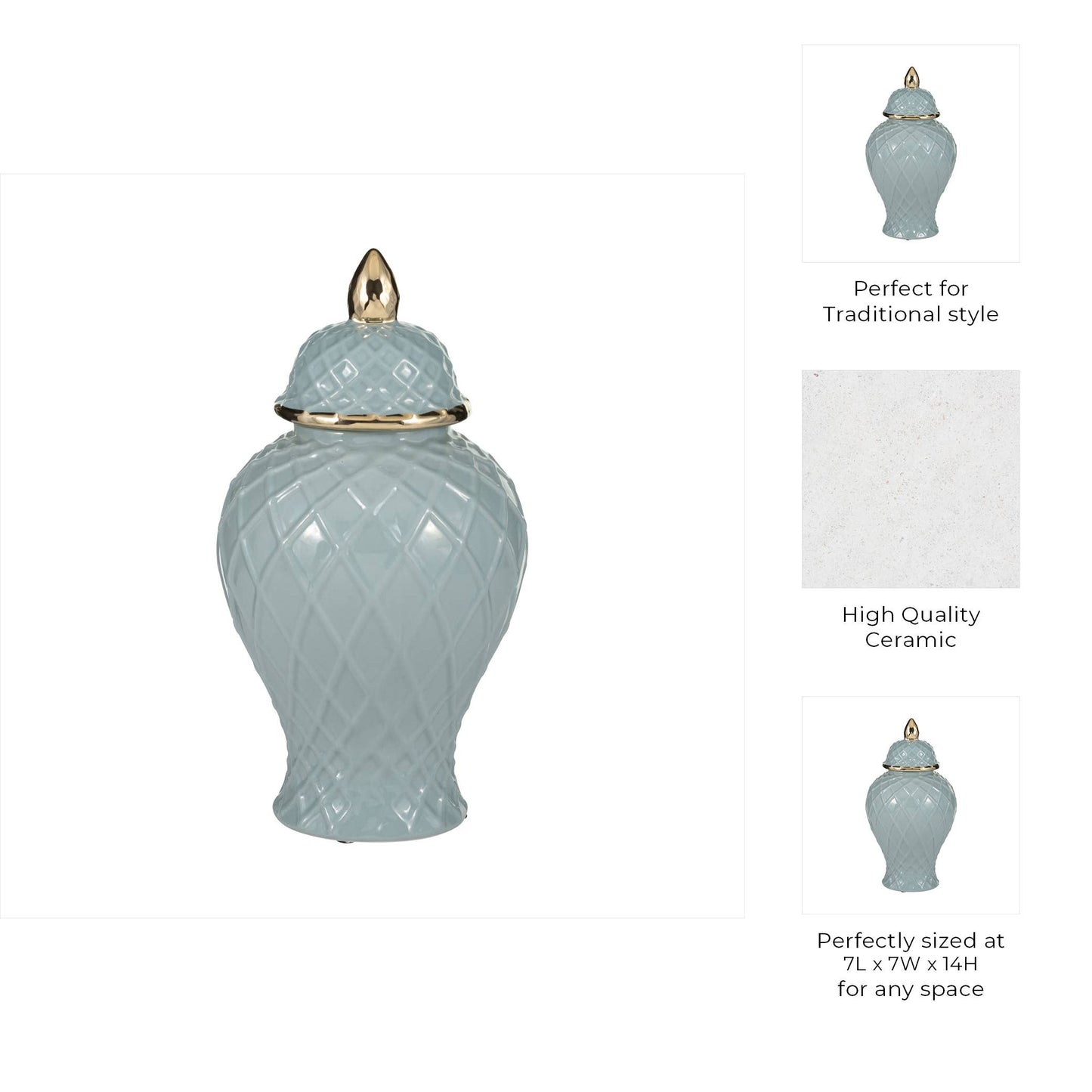 Ceramic Rope Temple Lidded Decorative Jar - Blue, 14 in.