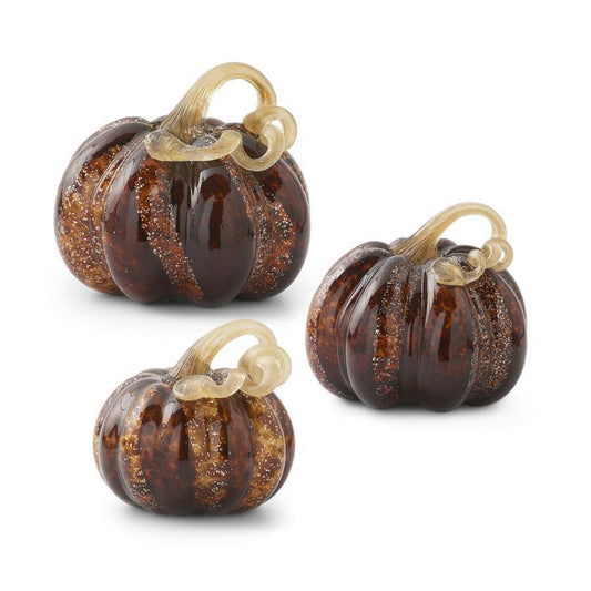 Brown Speckled Handblown Glass Pumpkins (3 Sizes)