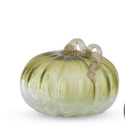 Green & Clear Crackled Handblown Glass Pumpkins (3 Sizes)