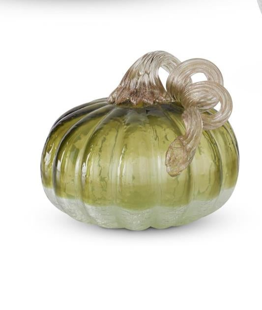 Green & Clear Crackled Handblown Glass Pumpkins (3 Sizes)