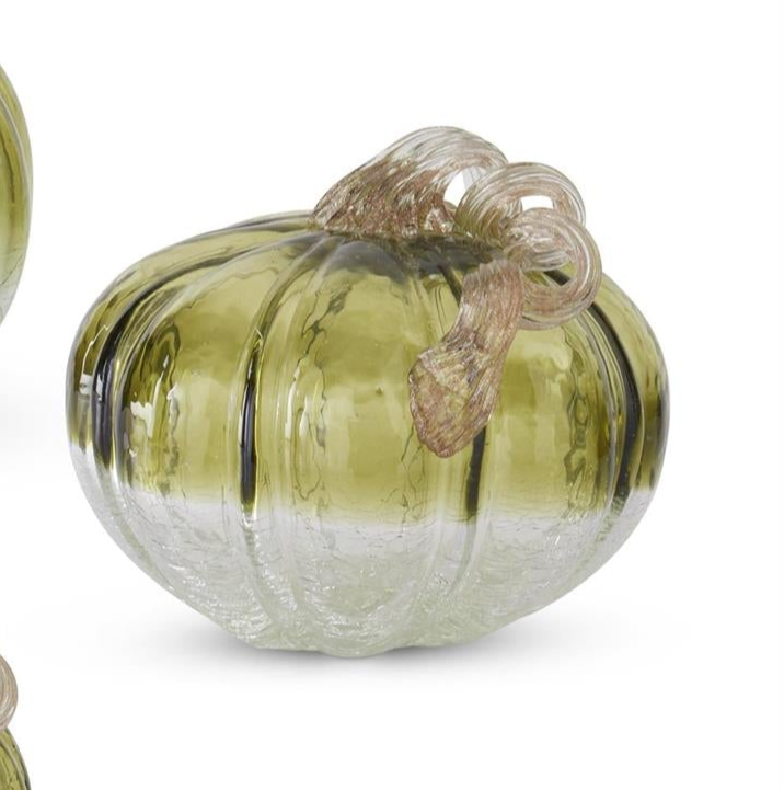 Green & Clear Crackled Handblown Glass Pumpkins (3 Sizes)