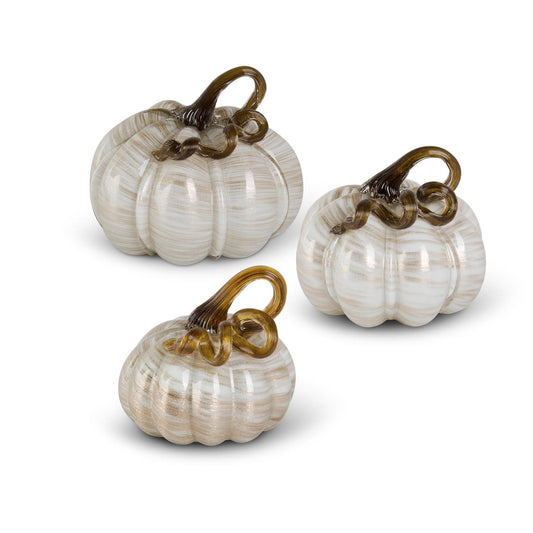 Cream and Gold Swirl Handblown Glass Pumpkins (3 Sizes)