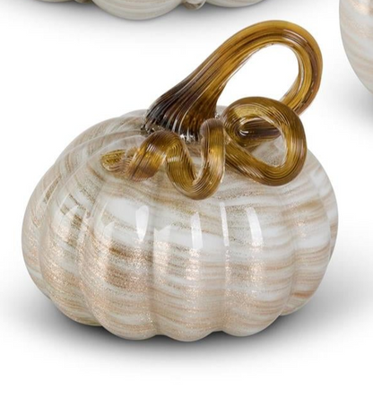 Cream and Gold Swirl Handblown Glass Pumpkins (3 Sizes)