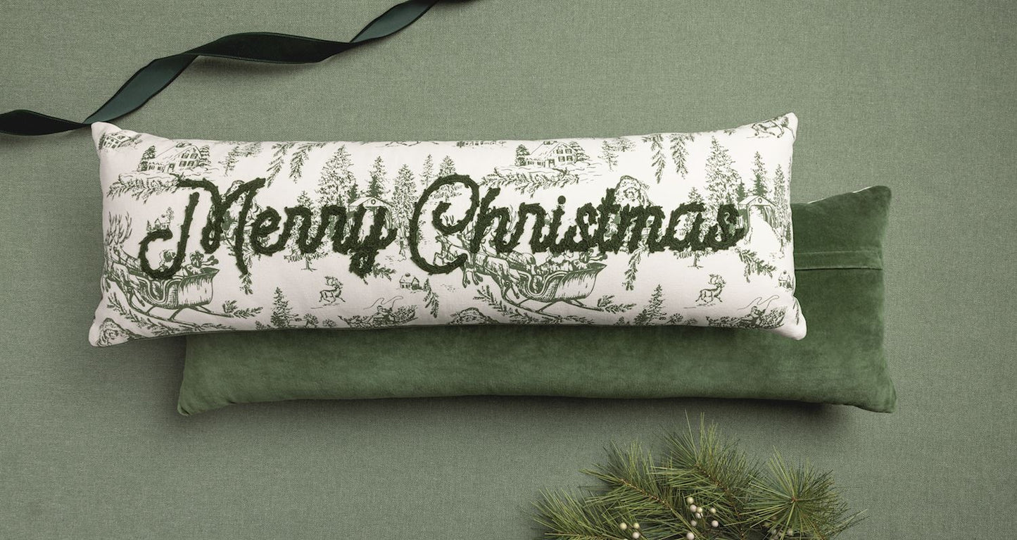 Merry Christmas Toile Long Pillow
