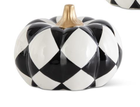 Black & White Harlequin Pumpkins w/Gold Stems (3 Sizes)